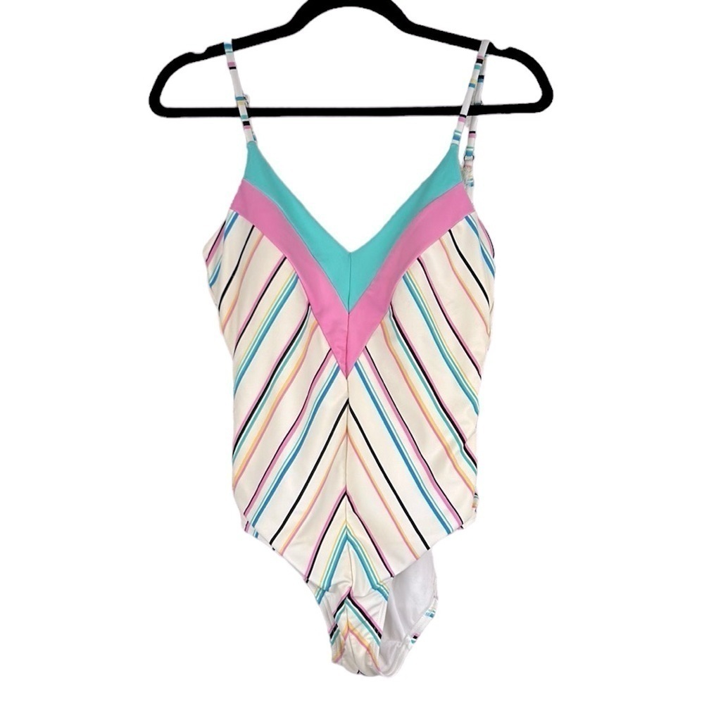 SO Striped V-Neck One Piece Swimsuit Size Large